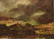Rembrandt Harmensz Van Rijn Stadt auf einem Hugel bei sturmischem Wetter France oil painting artist